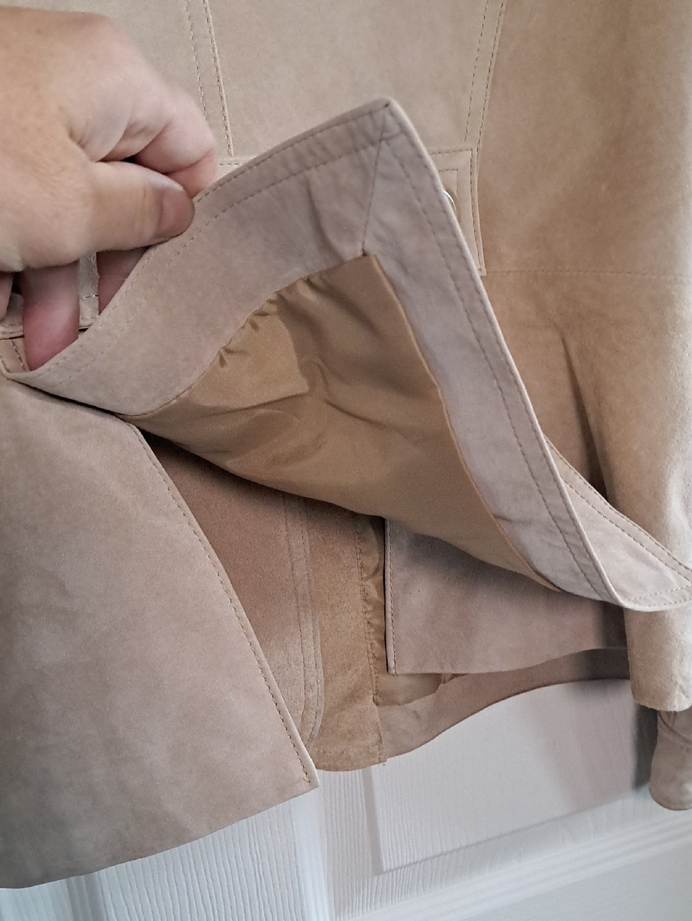 Mossimo Genuine Suede Leather Y2K Classic Soft Beige Tailored Blazer Jacket - Picture 7 of 13